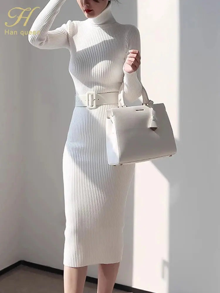 Knitted Turtleneck Sweater Dress for a Stylish Statement - Wear Spot