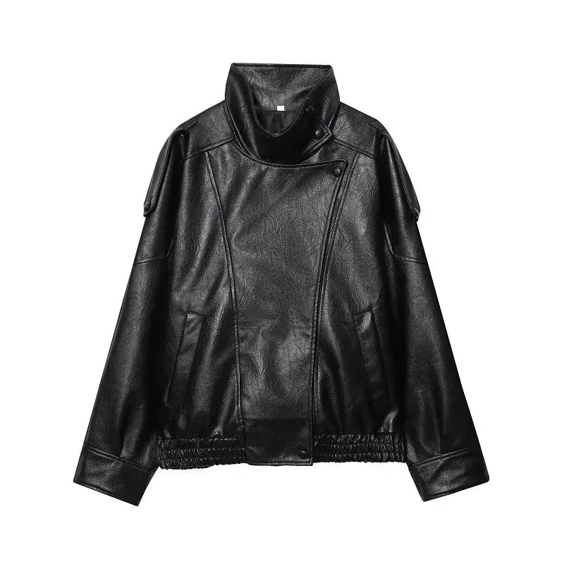 MUJER Faux Leather Bomber Jacket Wear Spot