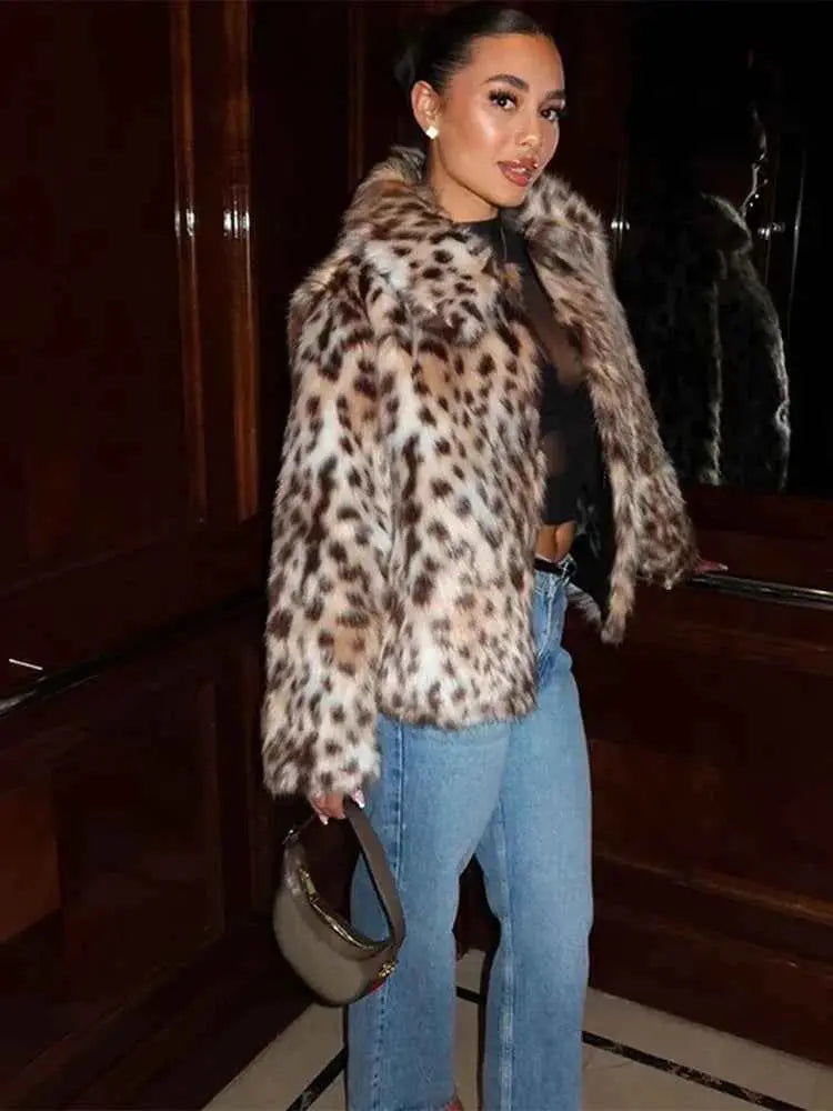 Leopard Faux Fur Jacket Coat for Stylish Winter Wear - Wear Spot