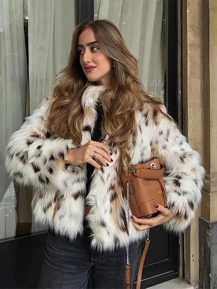 Leopard Faux Fur Jacket Coat for Stylish Winter Wear - Wear Spot