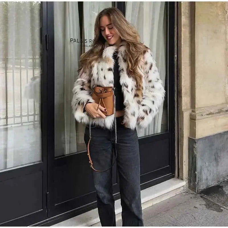 Leopard Faux Fur Jacket Coat for Stylish Winter Wear - Wear Spot