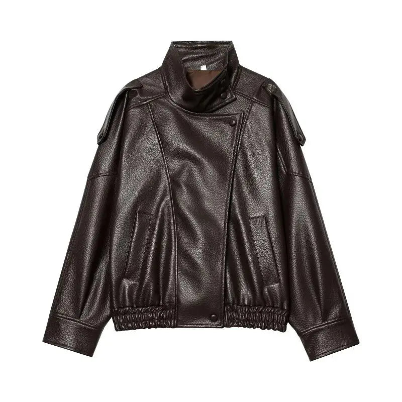 MUJER Faux Leather Bomber Jacket Wear Spot