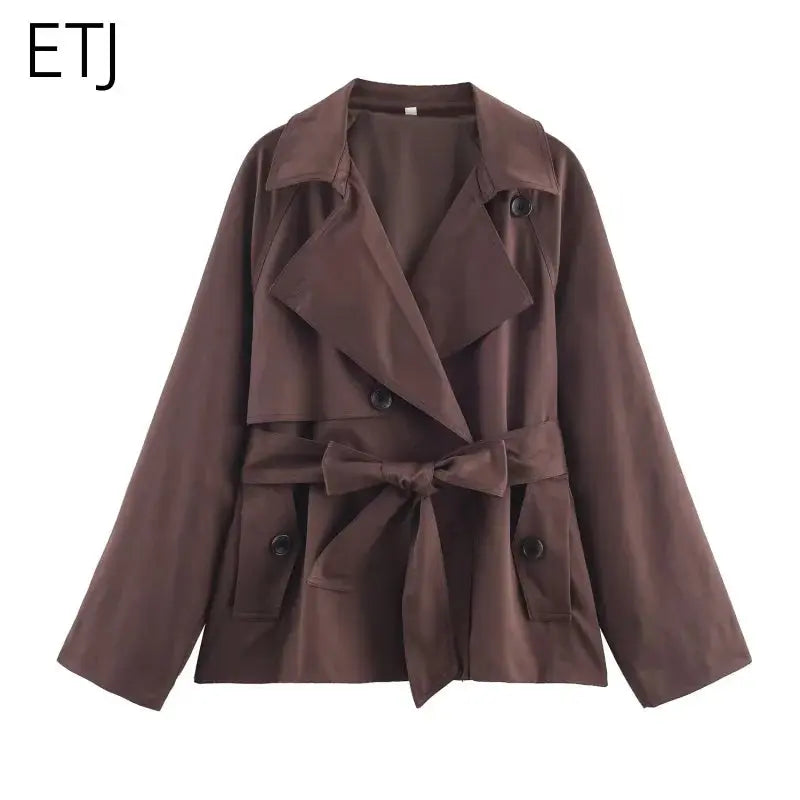 Double-breasted Casual Trench Coat in Maillard Color - Wear Spot