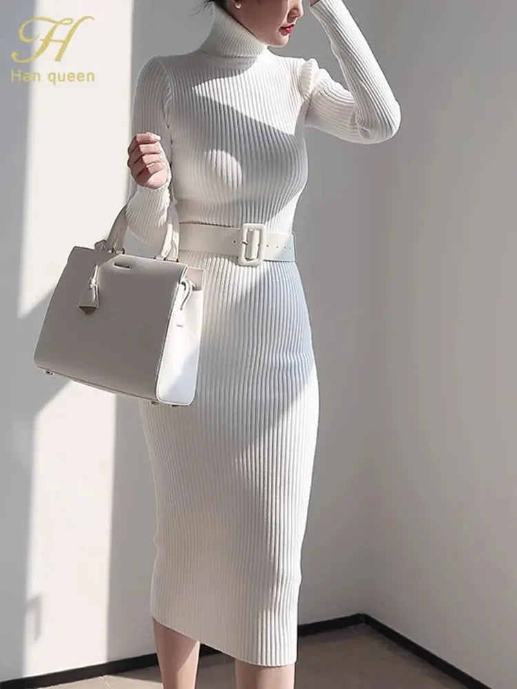 Knitted Turtleneck Sweater Dress for a Stylish Statement - Wear Spot