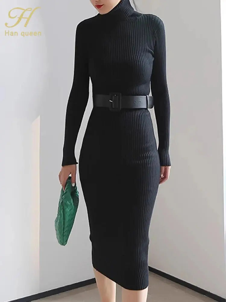 Knitted Turtleneck Sweater Dress for a Stylish Statement - Wear Spot