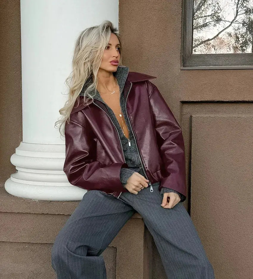Cropped Faux Leather Jacket Wear Spot