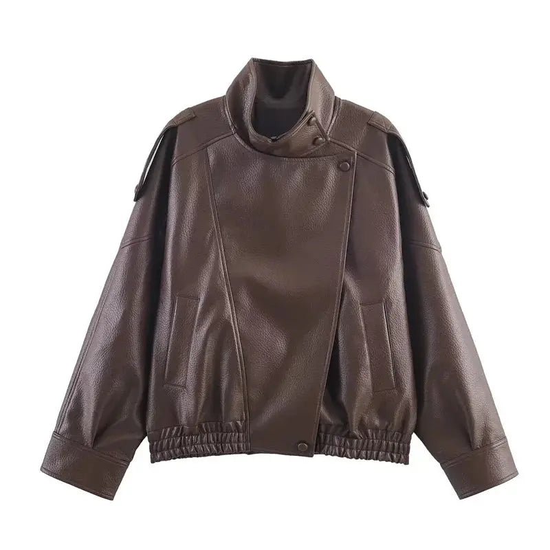Black Faux Leather Jacket with Long Sleeves in Pebble Finish - Wear Spot