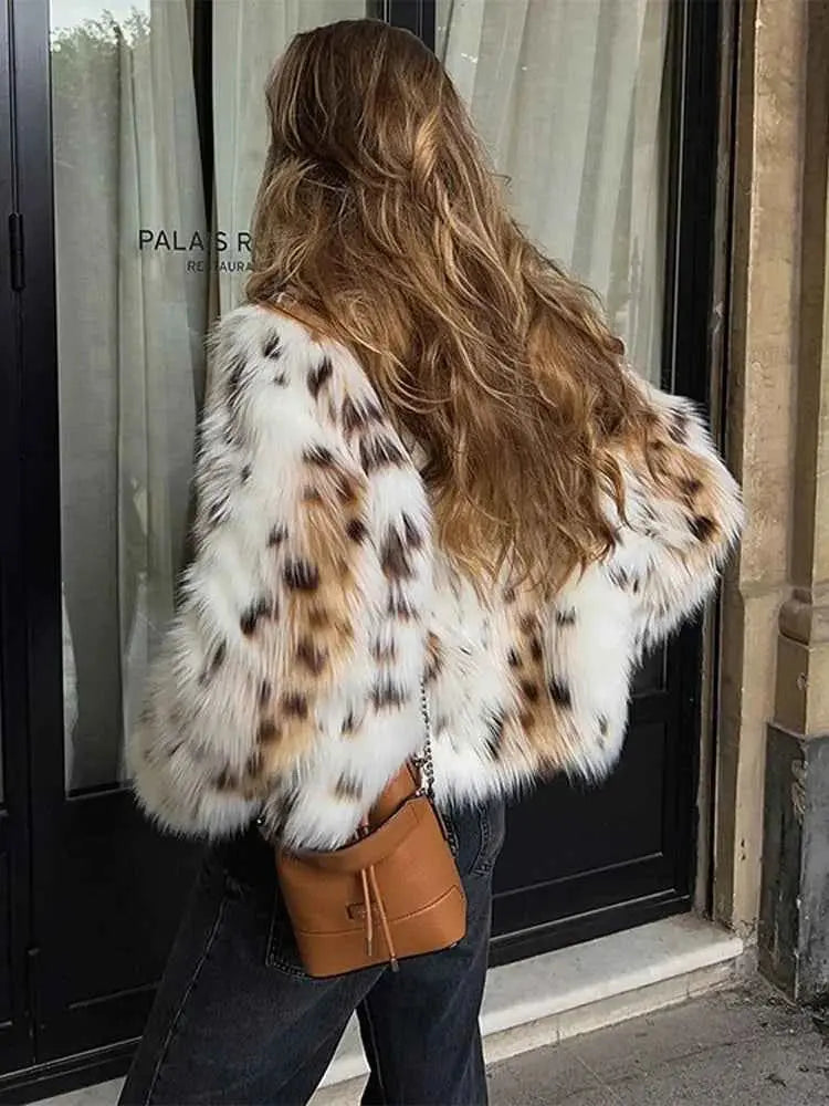 Leopard Faux Fur Jacket Coat for Stylish Winter Wear - Wear Spot