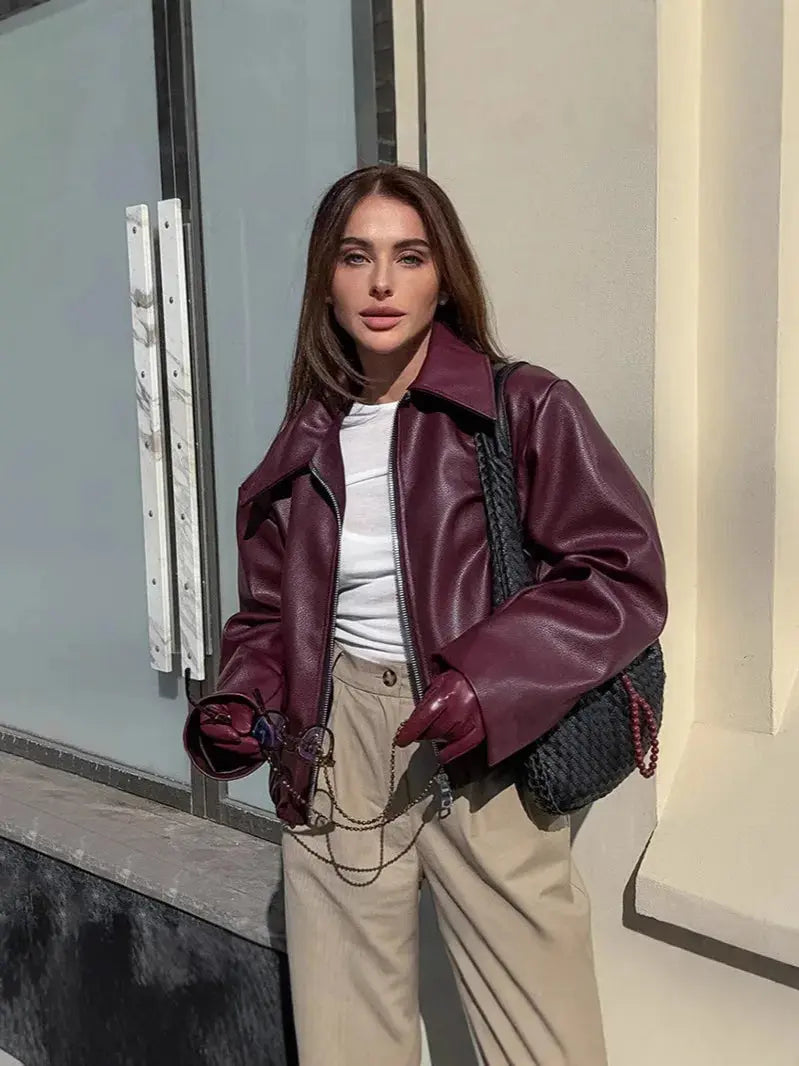 Cropped Faux Leather Jacket Wear Spot