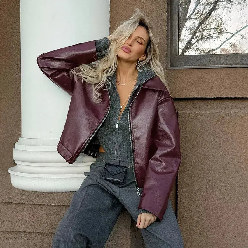 Cropped Faux Leather Jacket Wear Spot
