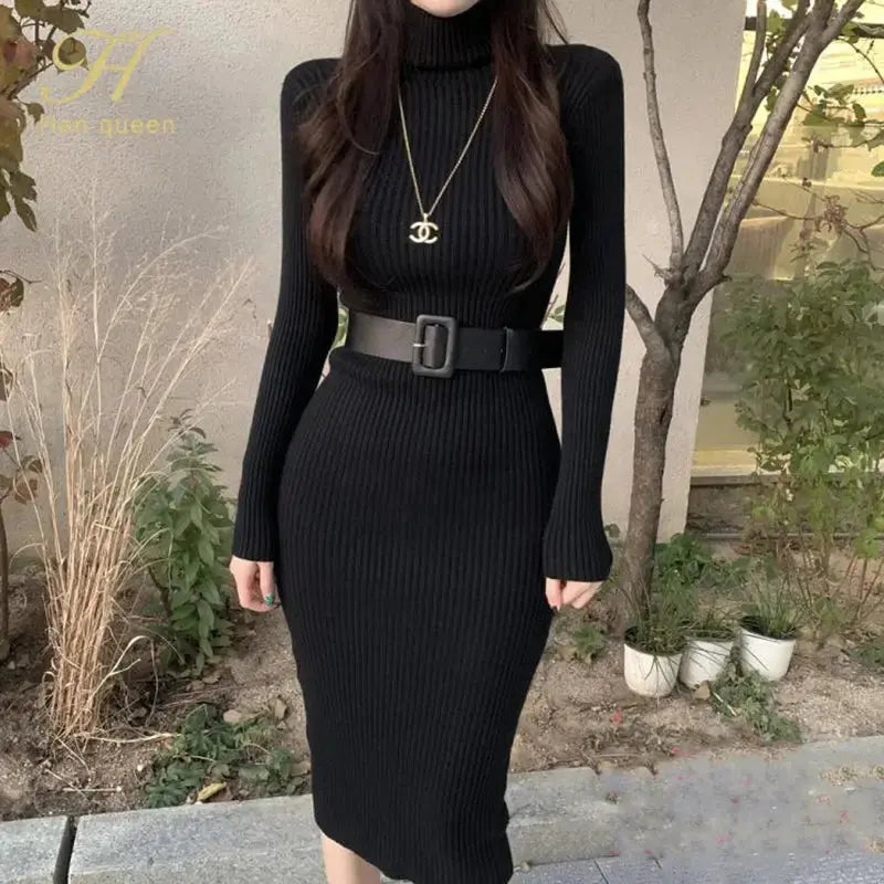 Knitted Turtleneck Sweater Dress for a Stylish Statement - Wear Spot