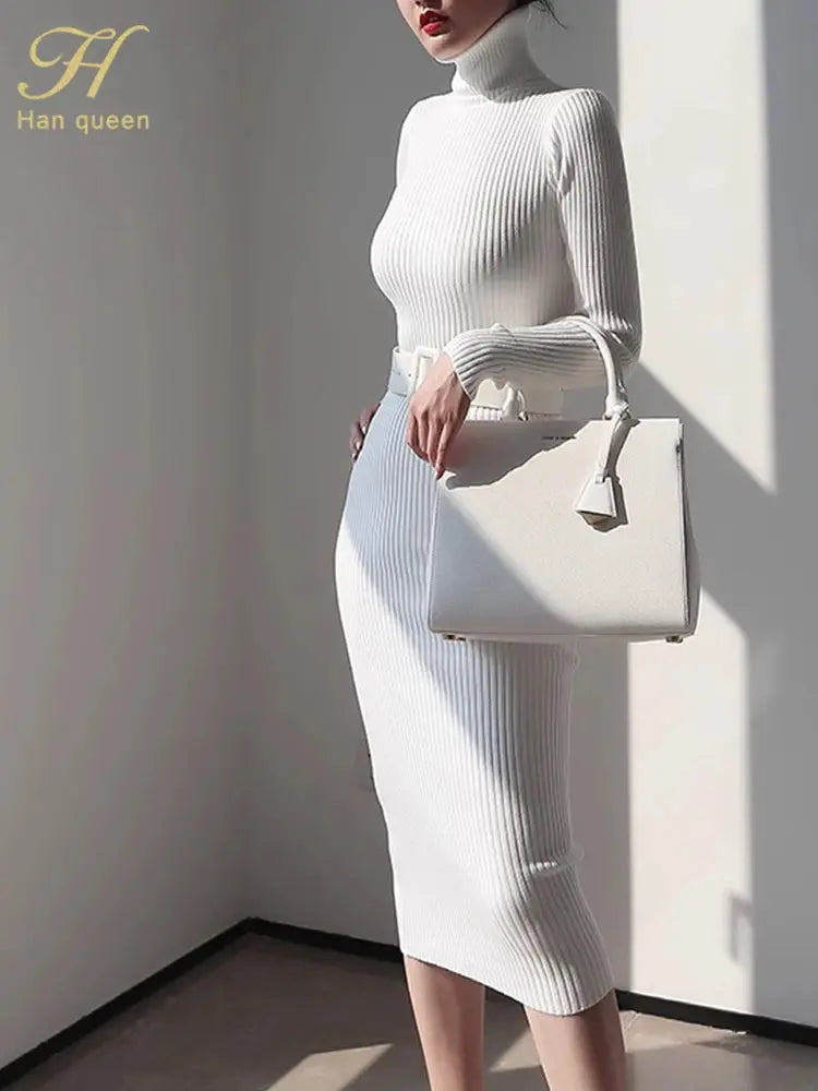 Knitted Turtleneck Sweater Dress for a Stylish Statement - Wear Spot