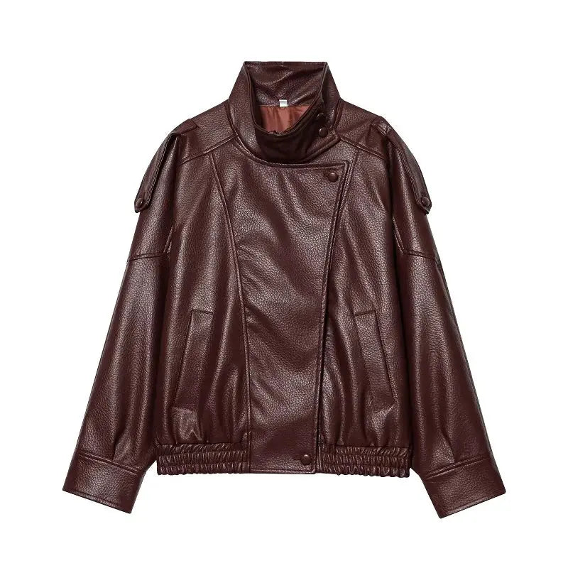 MUJER Faux Leather Bomber Jacket Wear Spot