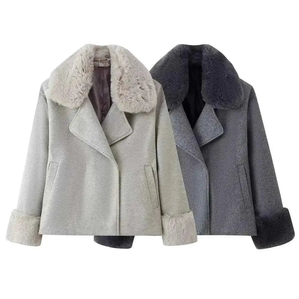 Fur-Collar Coat Fashion with Quilted Taupe Handbag and Pink Ribbon Handle - Wear Spot