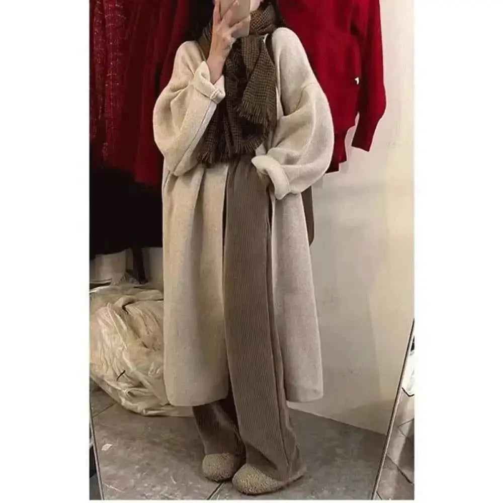 Longline Cashmere Cardigan - Knitted Sweater with Open Stitch Closure - Wear Spot