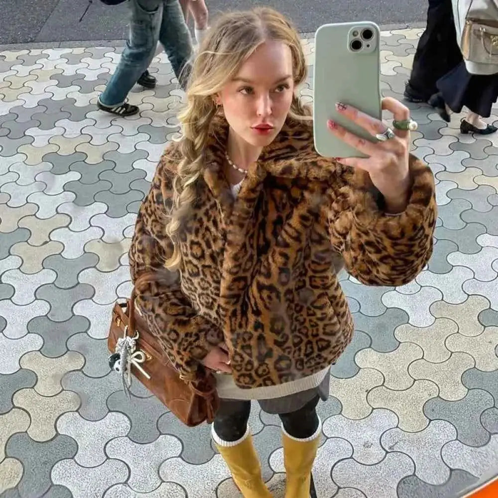 Light Gray Faux Fur Coat for Women - Autumn Winter Jacket with Covered Buttons - Wear Spot