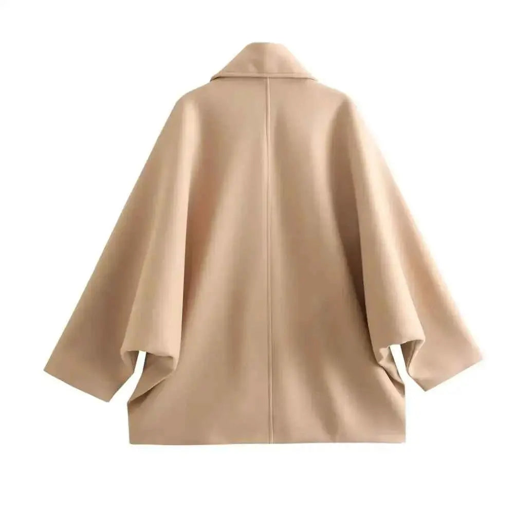 Beige Oversized Long Jacket with Turn-Down Collar for Women - Wear Spot